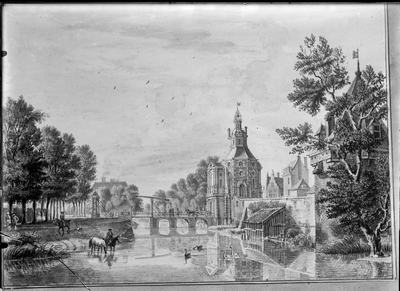 36618 Gezicht over de stadsbuitengracht te Utrecht op de stadswal met de Wittevrouwenpoort en -brug, uit het noorden, ...